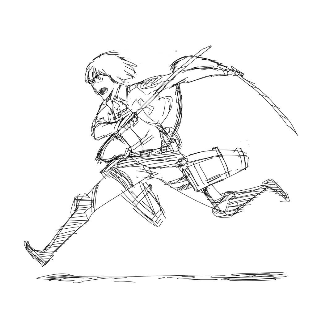 Armin running and brandishing his two blades.