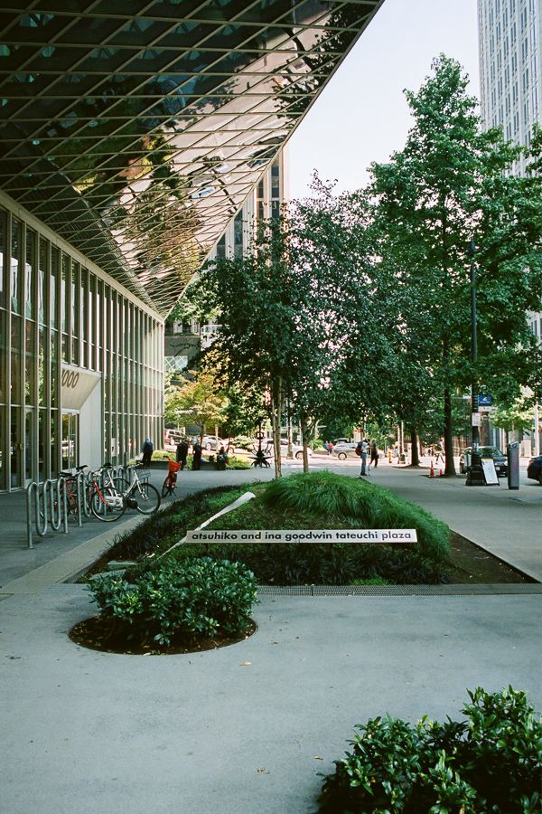 The plaza on the ground floor outside the library.