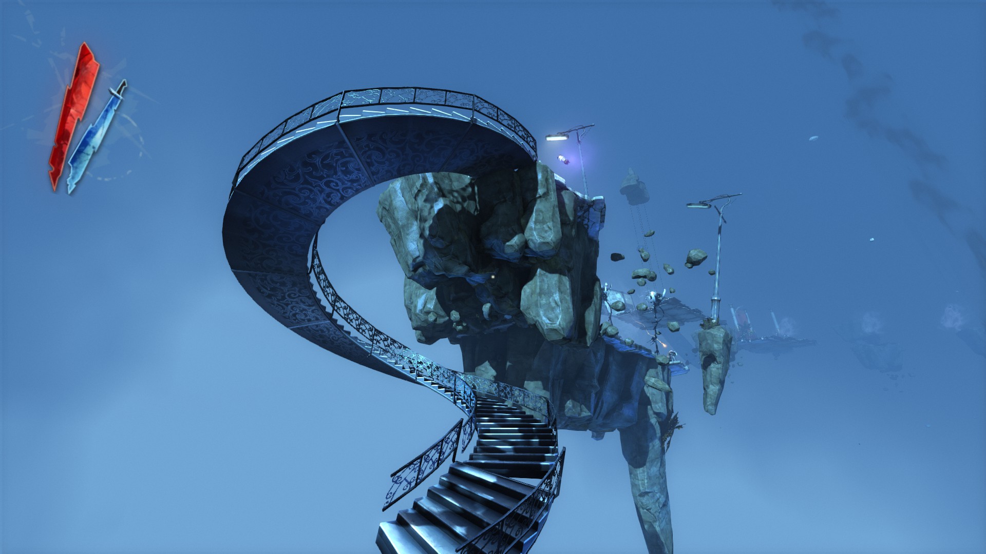 A floating spiral staircase.