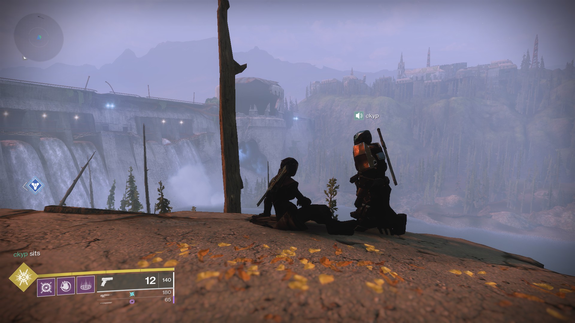 Two characters sitting at a cliff.