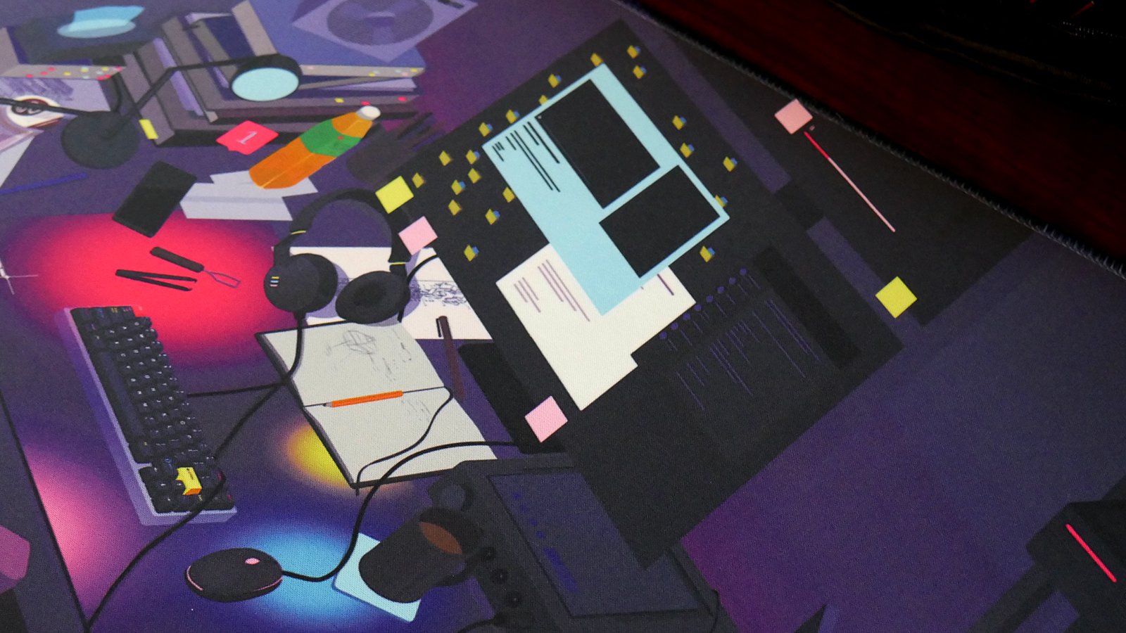 Closeup photo of the deskmat artwork.