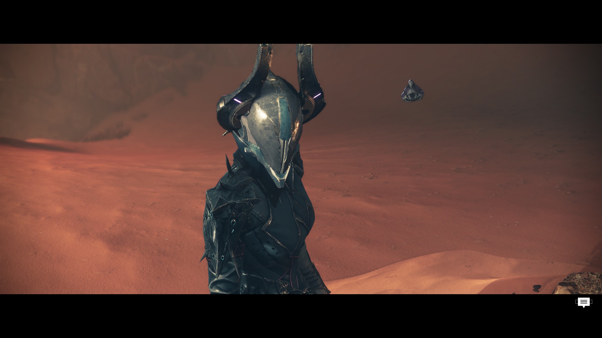 My character standing on Mars, looking over her shoulder. She's wearing the void helmet Nezarec's Sin.