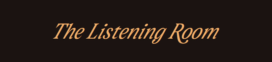 The title 'The Listening Room,' written in an italicized serif font. The 'R' in 'Room' extends in a fancy swash to curl below the following 'o'.