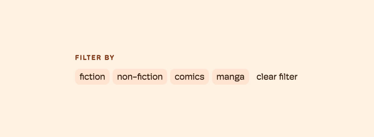 Filters for fiction, non-fiction, comics, and manga.