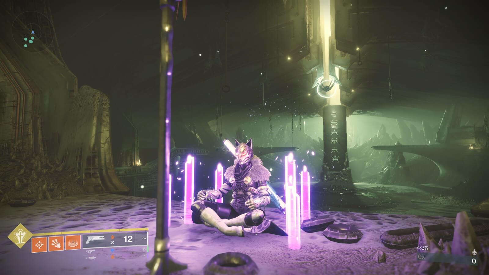 My warlock with the cat ears helmet, sitting surrounded by emote candles at the rally flag at Golgoroth.