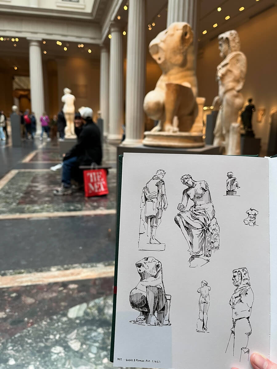 Sketches of sculptures at the Met