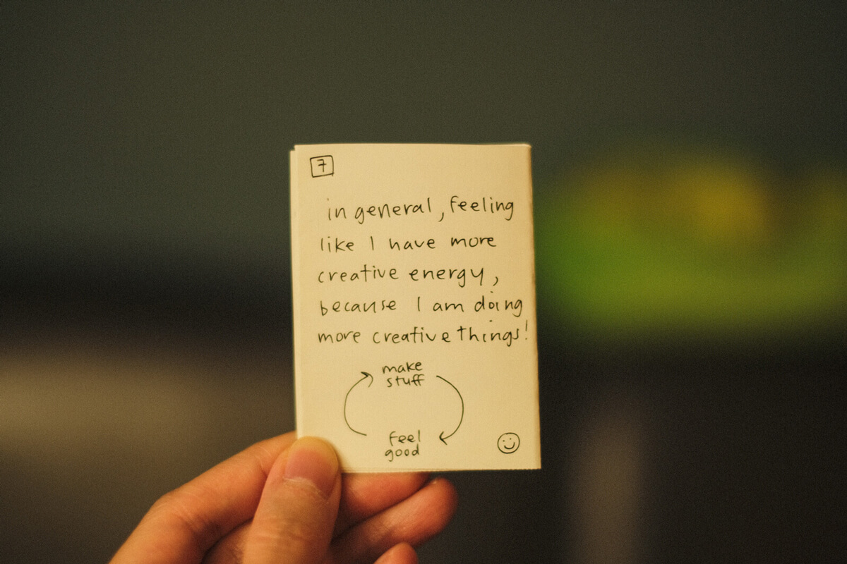 Back cover. 7) In general, feeling like I have more creative energy because I am doing more creative things. Cycle of make stuff, feel good, make more stuff.