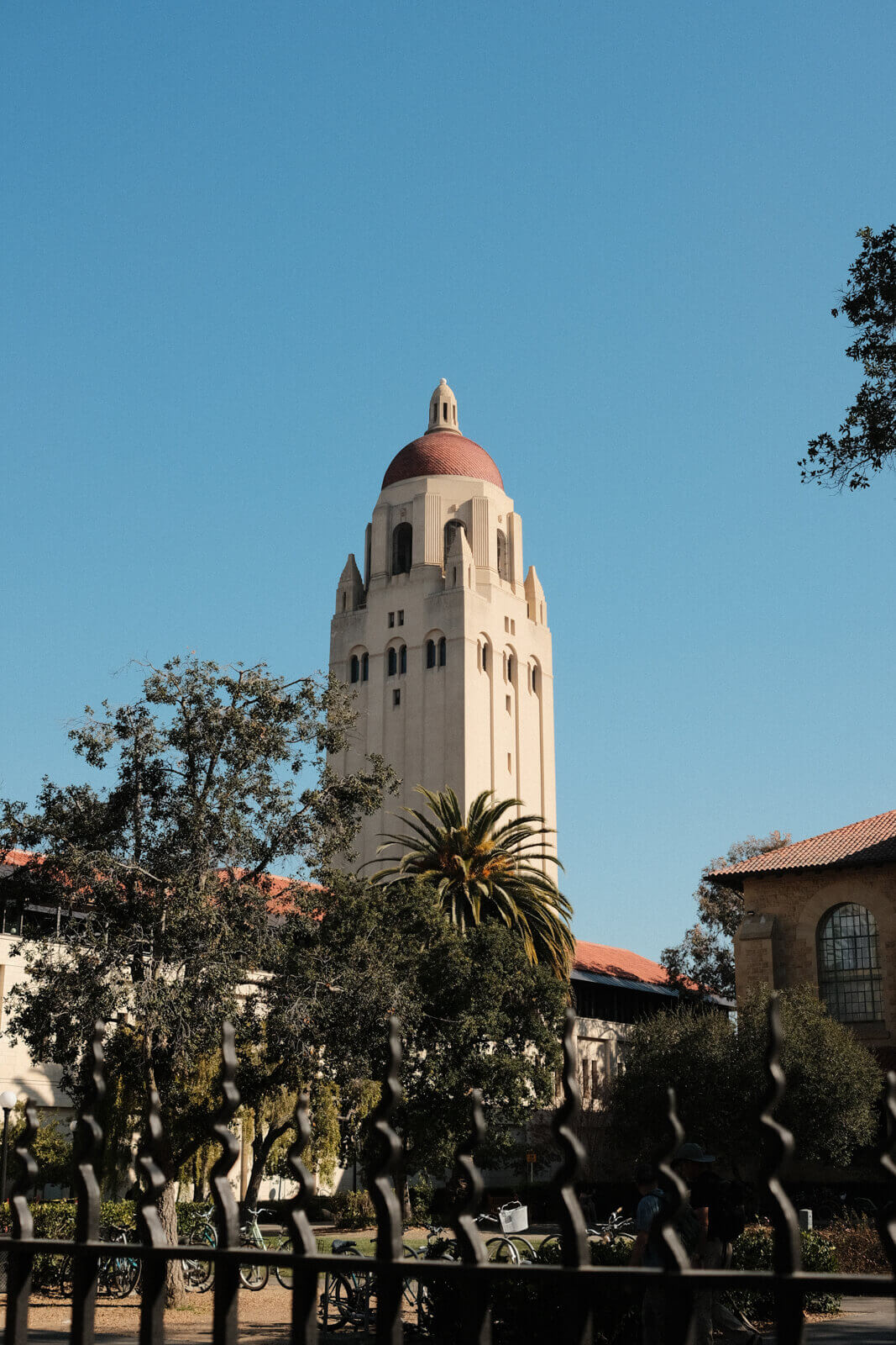 The Hoover Tower, which features a rounded top and arched windows.