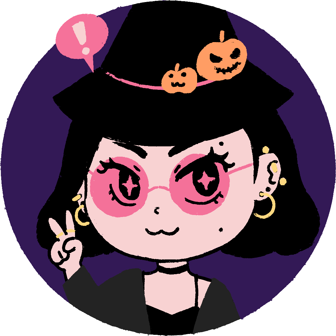 Cute drawing of me doing a peace sign and wearing a witch hat.