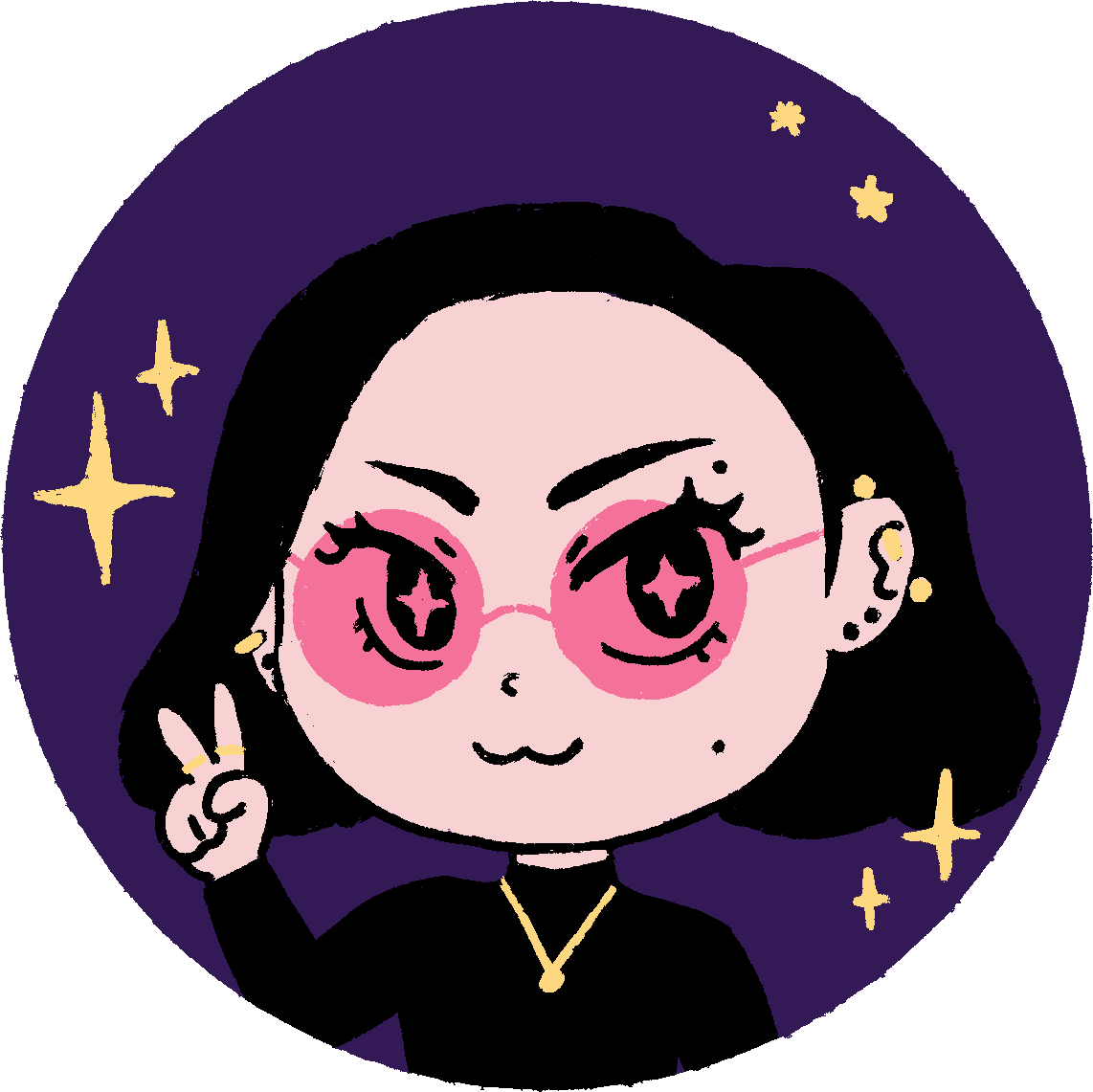 Cute drawing of me doing a peace sign and wearing a witch hat with pumpkins on it.